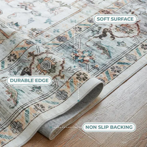 Miniatura 258 de Syalife 4x6 Alfombra Lavable para Área, Ultra Suave Antideslizante, Pila Baja, Alfombra Vintage Resistente a Manchas para Sala de Estar, Alfombra