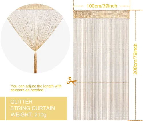 Miniatura 2 de WILLBOND 4 piezas de cortinas de cadena con flecos de purpurina para ventana de 79 x 39 pulgadas, tira divisora para puerta, borla para boda, sala