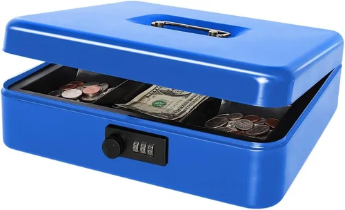 Miniatura 16 de Decaller Caja de dinero con cerradura de combinación, caja de seguridad de metal pequeña con bandeja de dinero, 7 4/5 x 6 4/5 x 3 3/5 pulgadas