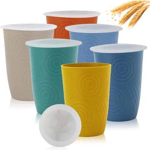 Miniatura 10 de PYRMONT Juego de 6 tazas de paja de trigo, tazas de café de plástico reutilizables, tazas de té con asas, juego de tazas de 16 onzas para café