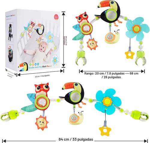 Miniatura 6 de Lynncare Juguetes de moisés ajustable para bebés y niños pequeños, arco de cochecito, juguetes para cuna de bebé con fascinante colgante