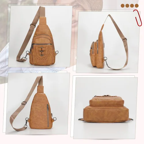 Miniatura 7 de SUOSDEY 2024 Sling Bag for Women Leather Crossbody Bags for Women Trendy Chest Bag Traveling Walking
