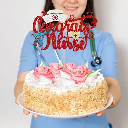 Miniatura 5 de Gyufise 1 decoración para pastel de enfermería con tapa de enfermera, purpurina roja de enfermería, selección de pastel de graduación, tema médico