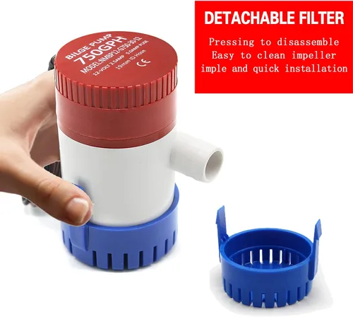 Miniatura 3 de Bomba de agua de sentina sumergible de CC marina 750 GPH 12V Crucero Yate Bomba de drenaje de 3/4 pulgadas salida de manguera para caravana RV yate