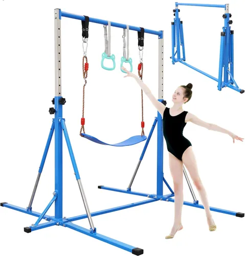 FC FUNCHEER Barra de Gimnasia Plegable, Barra Horizontal de 5 Pies, Barra de Entrenamiento Ajustable para Niños de 3 a 15 Años, Barra de Gimnasia