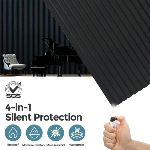 Miniatura 6 de AKUMAX Paquete de 4 paneles acústicos, listones de madera para pared y techo, paneles de espuma acústica de 96 x 24 pulgadas, paneles de pared 3D