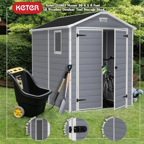 Miniatura 2 de Cobertizo de almacenamiento Keter Manor al aire libre, Gris/Blanco