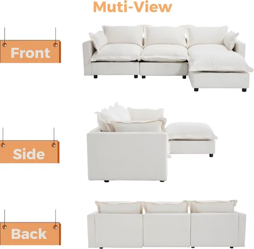 Miniatura 6 de chairus Sofá modular modular de 97 pulgadas con asiento profundo otomano movible, juego de sofá de lino con almohadas suaves en forma de L para sala