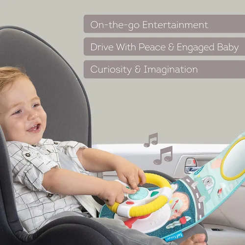 Miniatura 7 de Juguetes de asiento de automóvil para bebés con espejo, juguetes de asiento de automóvil, volante con luces musicales y sonidos de conducción