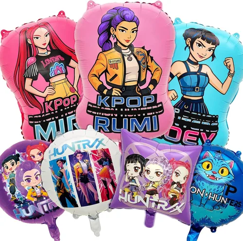7 piezas de globos de aluminio de chicas Kpop, personajes Rumi, Mira, Zoey, cantantes pop de foil de aluminio para suministros de decoración de