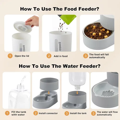 Miniatura 6 de ZOMISIA - Comedero y dispensador de agua para gatos con gravedad - Alimentador y dispensador de agua para gatos 2 en 1 con cuenco de acero
