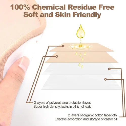 Miniatura 2 de Paquete de aceite de ricino orgánico, kit de envoltura de compresa de aceite de ricino reutilizable con correas elásticas ajustables para el hombro