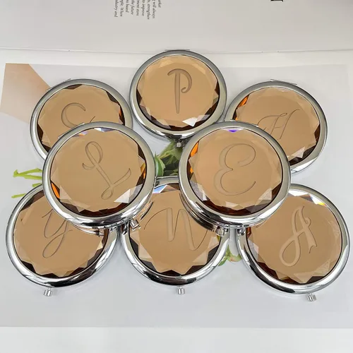Miniatura 5 de Espejos de maquillaje compactos de bolsillo de cristal, el juego de espejos de letras incluye 1 espejo de letra, 1 pulsera de nudo de amor