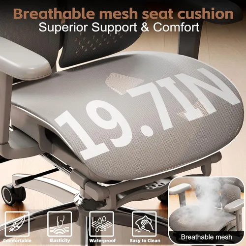 Miniatura 8 de Vonesse Silla de oficina ergonómica con reposapiés, sillas de escritorio con reposacabezas y reposabrazos ajustables 3D, silla de juegos de Gris