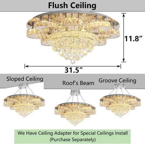 Miniatura 2 de HAIXIANG Candelabro moderno para sala de estar, lámpara de techo, lámpara de techo con control remoto, luces regulables, 32 pulgadas, luz de cristal