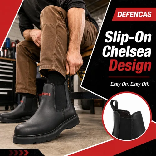 Miniatura 2 de Botas de trabajo sin cordones para hombre, botas de trabajo Chelsea de punta suave de 6 pulgadas, ASTM F2892 EH, suela de goma antideslizante