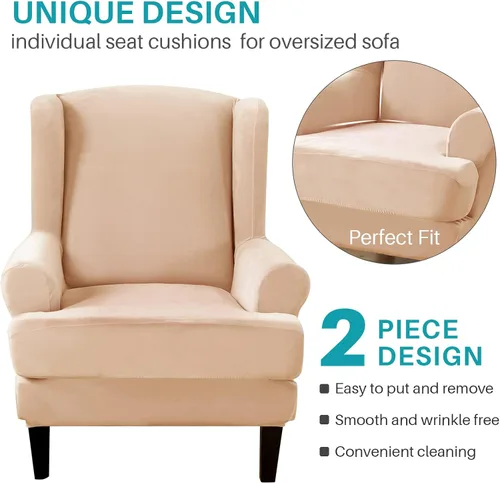 Miniatura 4 de MIFXIN Wingback - Funda para silla, de terciopelo de 2 piezas, elásticas, con funda de cojín, suave, lavable, protector de muebles para sala