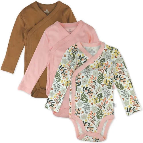 HonestBaby unisex-baby 3-pack Long Sleeve Side-snap Kimono Bodysuits Organic Cotton for Infant Baby Boys, Girls, Unisex