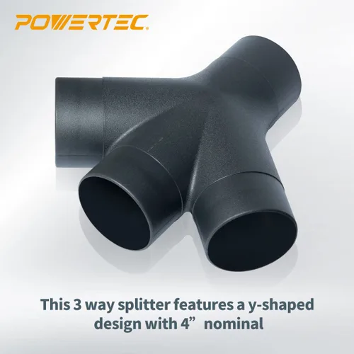 Miniatura 3 de POWERTEC 70275 Montaje de recolección de polvo de 3 vías con diseño en forma de Y para manguera y puño de 4 pulgadas