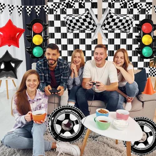 Miniatura 6 de Letsroar Decoraciones para fiestas de cumpleaños de autos de carreras. Las decoraciones de fiesta de autos de carreras incluyen pancarta de carreras