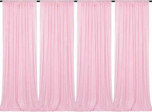 Miniatura 62 de Cortinas con lentejuelas doradas, 2 unidades de 2 x 8 pies, con brillantina, telón de fondo para bodas Rojo
