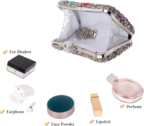 Miniatura 4 de Bolso de noche de diamantes de imitación para mujer, bolso de mano multicolor de lujo, bolso de boda nupcial