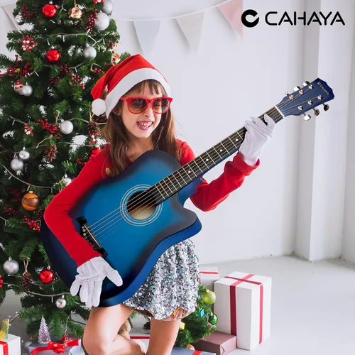 Miniatura 8 de CAHAYA Guitarra acústica: Juego de iniciación de 96.5 cm con corte para principiantes, de madera, para niños, adolescentes y adultos, con bolsa