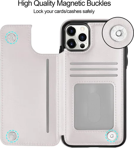 Miniatura 4 de HianDier Funda tipo cartera compatible con iPhone 12 Pro MAX 5G de 6.7 pulgadas, delgada funda protectora con ranura para tarjeta de crédito, funda