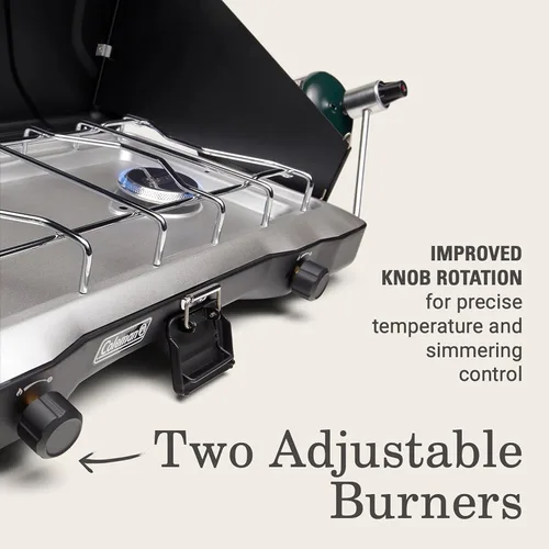 Miniatura 5 de Coleman Triton - Estufa de propano de 2 quemadores, estufa portátil para acampar con 2 quemadores ajustables y protectores contra el viento, 22,000
