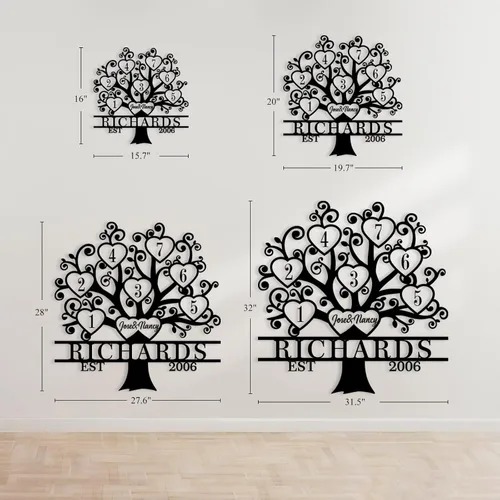 Miniatura 4 de Letrero de metal personalizado del árbol de la vida, letrero de metal con nombres de niños, regalo personalizado de apellido, recuerdo familiar
