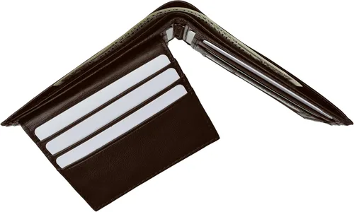 Miniatura 6 de Cartera de cuero genuino de calidad bi-fold ID con cremallera para hombre marrón