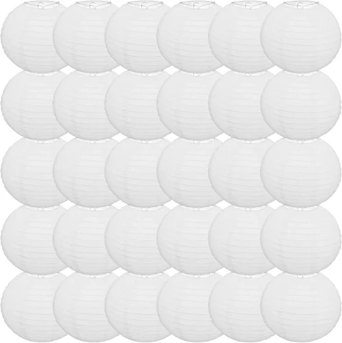 30 linternas de papel blanco, a granel de 10 pulgadas decorativas colgantes de bola redonda de papel lámparas de papel chino japonés lámpara de
