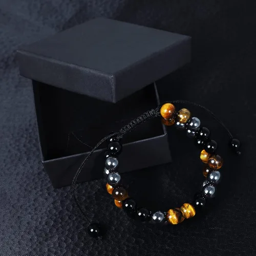 Miniatura 25 de Triple Protection Bracelet Natural Black Obsidian Tigers Eye Hematite Beads Crystal Bracelet Healing Bracelets for Men Women Bring Prosperity Luck