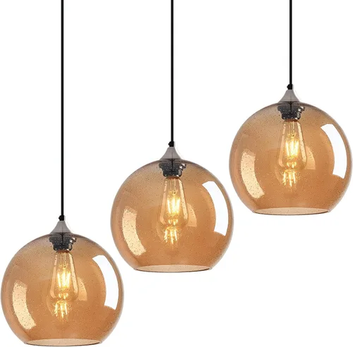 Miniatura 14 de Luces colgantes de vidrio marrón claro, iluminación de isla de cocina, lámparas colgantes de globo, iluminación colgante moderna para dormitorio