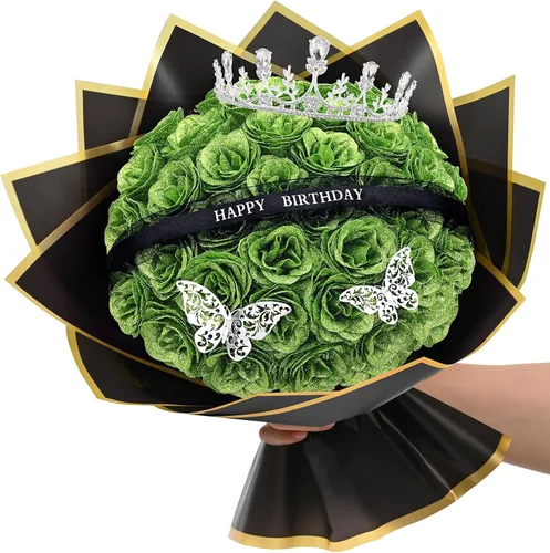 Miniatura 11 de Waipfaru Ramo de rosas con purpurina, regalos de cumpleaños para mujeres y madres, ramo de flores falsas con letreros de cumpleaños, 36 rosas negras