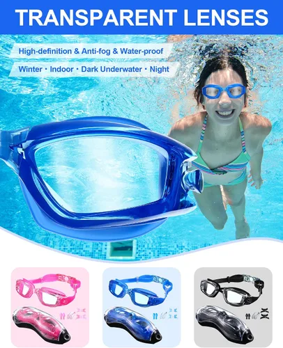 Miniatura 3 de Flutesan Paquete de 6 gafas de natación sin fugas, gafas de protección completa para hombres, mujeres, jóvenes, protección UV, a prueba de niebla