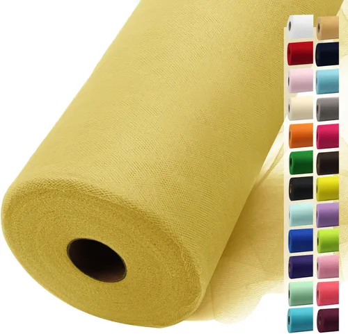 Miniatura 65 de Rollos de tela de tul dorado antiguo de 54 pulgadas por 10 yardas, rollo de tela de tul para bodas, decoraciones de Navidad, envoltura de regalos