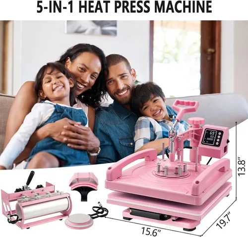Miniatura 8 de Leomru - Máquina de prensa de calor 5 en 1 de 15 x 15 pulgadas, máquina de prensa de calor para camisetas, sombrero, gorra, taza, plato, giro