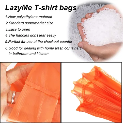 Miniatura 5 de LazyMe Bolsas para camisetas, bolsas de plástico con asas a granel para compras y restaurantes, bolsas de plástico para negocio, 12 x 20 pulgadas