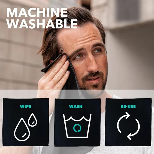 Miniatura 4 de SweatBlock Pañuelos de microfibra que absorben el sudor para hombres y mujeres de 10 x 10 pulgadas, paquete de 5 unidades, color negro