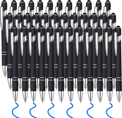 36 bolígrafos de tinta azul con lápiz capacitivo 2 en 1 para pantallas táctiles, colegio, oficina, compañeros de trabajo (negro)