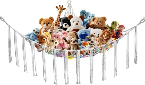 Hamaca esquinera de animales de peluche con ganchos, cama colgante de tela suave para juguetes de peluche, organizador de almacenamiento de Beige