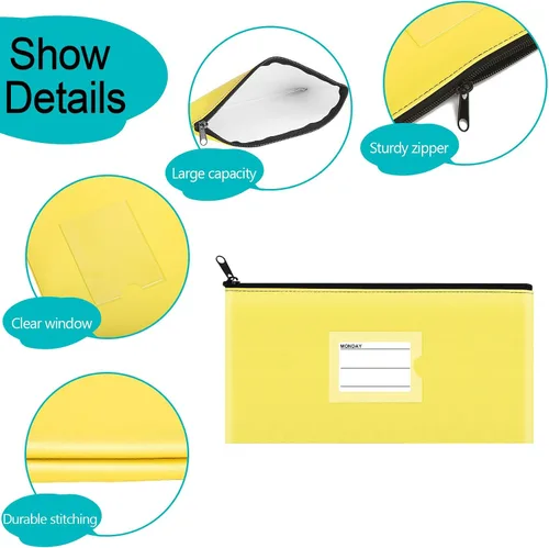 Miniatura 4 de Paquete de 4 bolsas de dinero para depósitos bancarios, cartera de cuero sintético resistente con cremallera con ventana transparente, bolsa