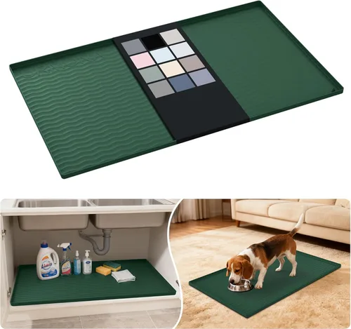 Miniatura 11 de URMONA Tapete de silicona impermeable para debajo del fregadero, 34 x 22 pulgadas, forro para estante de cocina y baño, protector de gabinetes