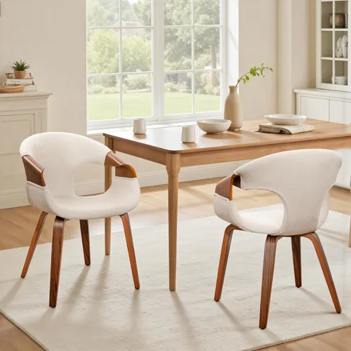 Miniatura 16 de Zouron Silla de comedor moderna de mediados de siglo, silla tapizada de piel sintética con reposabrazos, silla decorativa con patas de madera