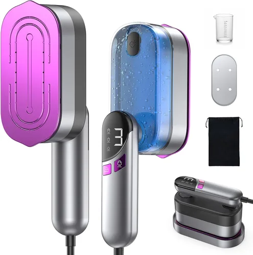 Miniatura 10 de LOXP Plancha de vapor de mano 2 en 1 para ropa, vaporizador de viaje de 1000 W con suela de cerámica, calentamiento rápido 9s, tanque a prueba