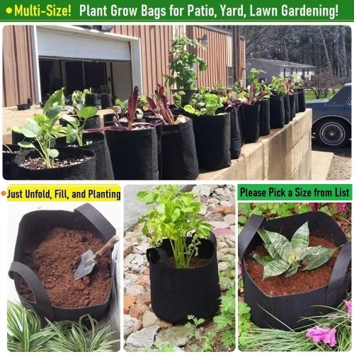 Miniatura 2 de Paquete de 5 bolsas gruesas de 1 galón para vivero, bolsas de cultivo de plantas (7 x 6 pulgadas), macetas de tela para macetas, bolsa de jardín