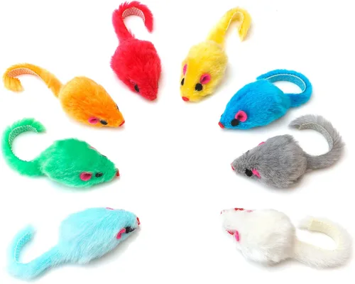 Miniatura 8 de CHIWAVA 36PCS 4.1 '' Peludo Gato Juguete Ratones Sonajero Pequeño Ratón Gatito Juego Interactivo Colores Surtidos