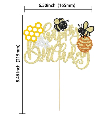 Miniatura 2 de Gyufise 1 Pieza Decoración para Pastel Abeja Feliz Cumpleaños Flor Panal Brillantina Feliz Día de Abeja Decoraciones de Pastel para Tema de Miel
