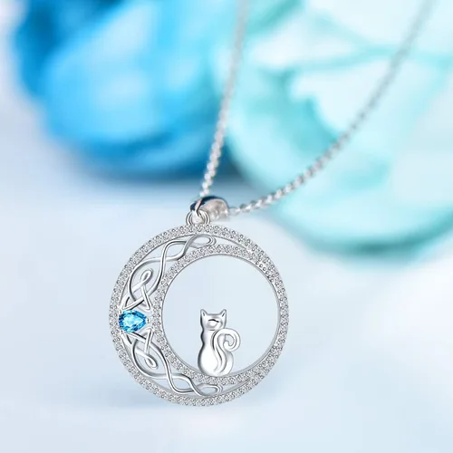 Miniatura 4 de Sianilvera Collar de plata de ley 925 para mujer niña luna celta gato joyería de cumpleaños para esposa novia hija día de la madre para mamá